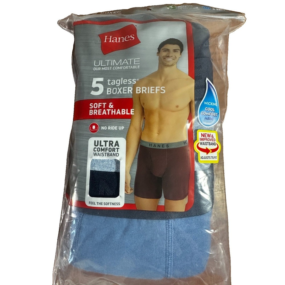 NEW Mens Hanes Ultimate Boxer Brief 5-Pack Tagless Wicking Comfort Waist XL